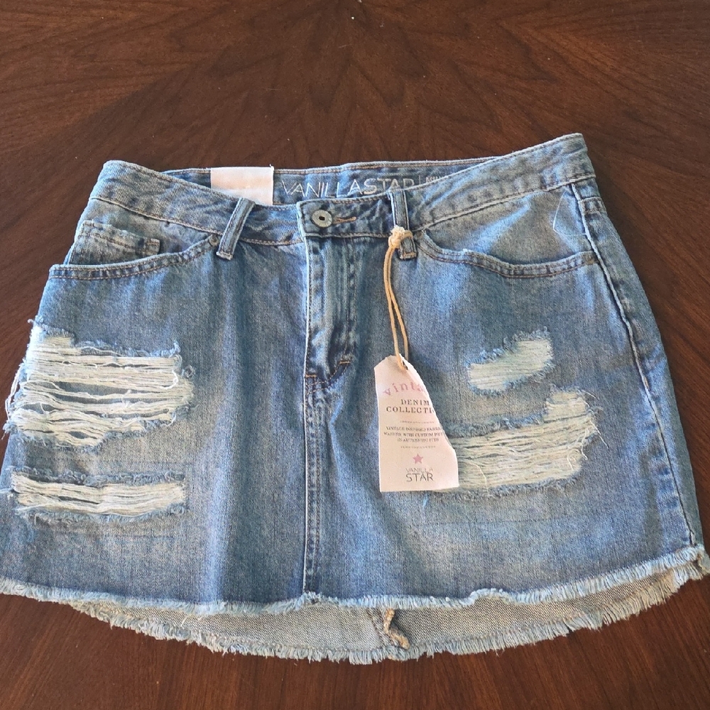 Vanilla Star Distressed Light Blue Mini Skirt